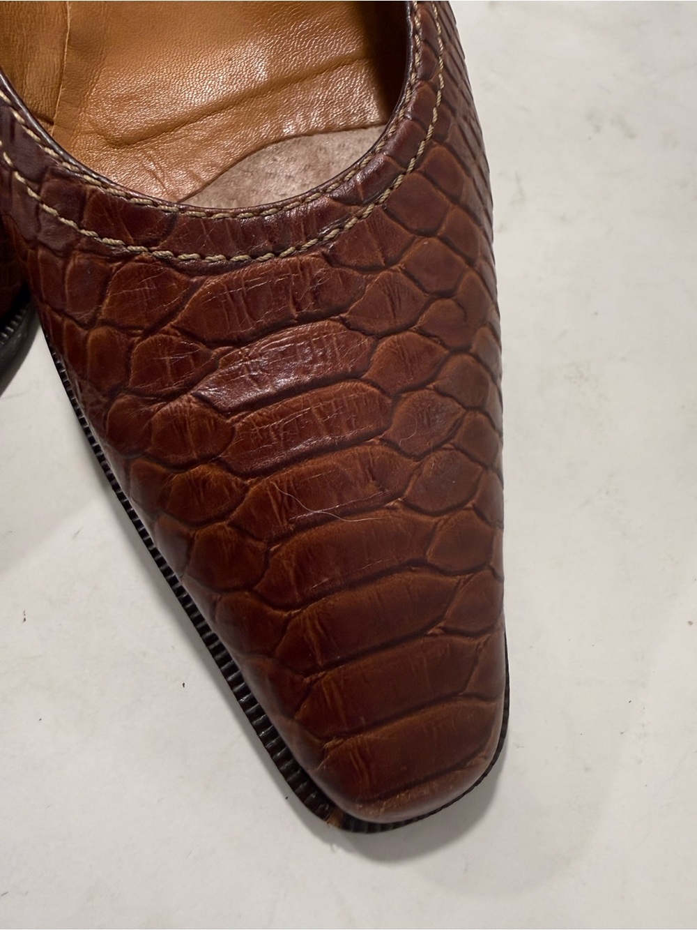 Prevata VTG Brown Leather Pumps Textured Animal Print Sz 10 Handcrafted In Italy - Picture 3 of 9
